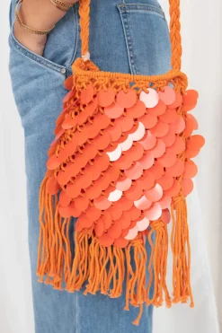 Bolso Macramé Paillettes Mini Naranja