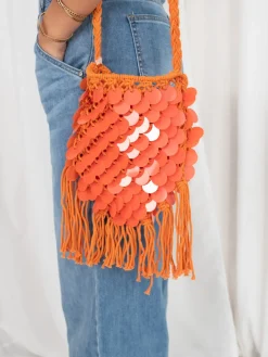 Bolso Macramé Paillettes Mini Naranja