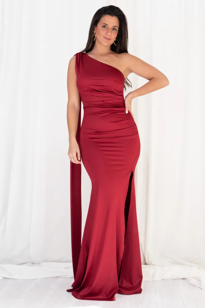 Vestido Asimétrico Drapeado con Tira
