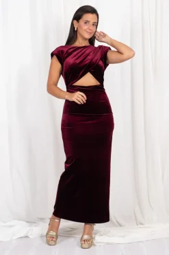 Vestido Midi Cutout Hombreras Velvet