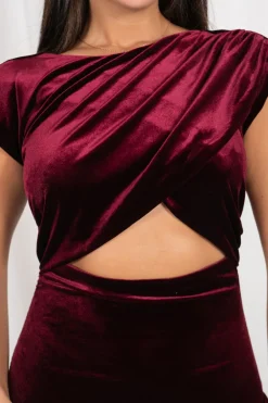 Vestido Midi Cutout Hombreras Velvet