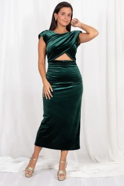 Vestido Midi Cutout Hombreras Velvet
